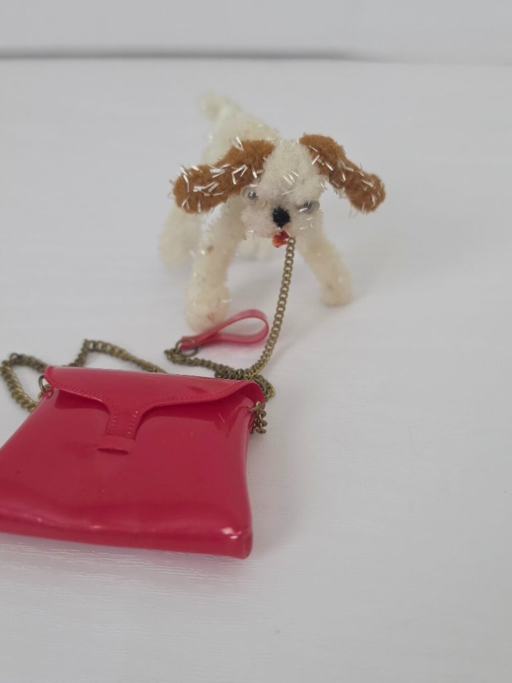 Vintage Tammy Dog Fuzzy Pipe Cleaner Style Googly Eyes/Red Purse